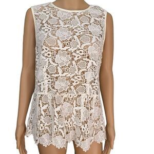 CAbi Needle Lace Shell Tank Top w/ Peplum & Exposed Zip cotton size M